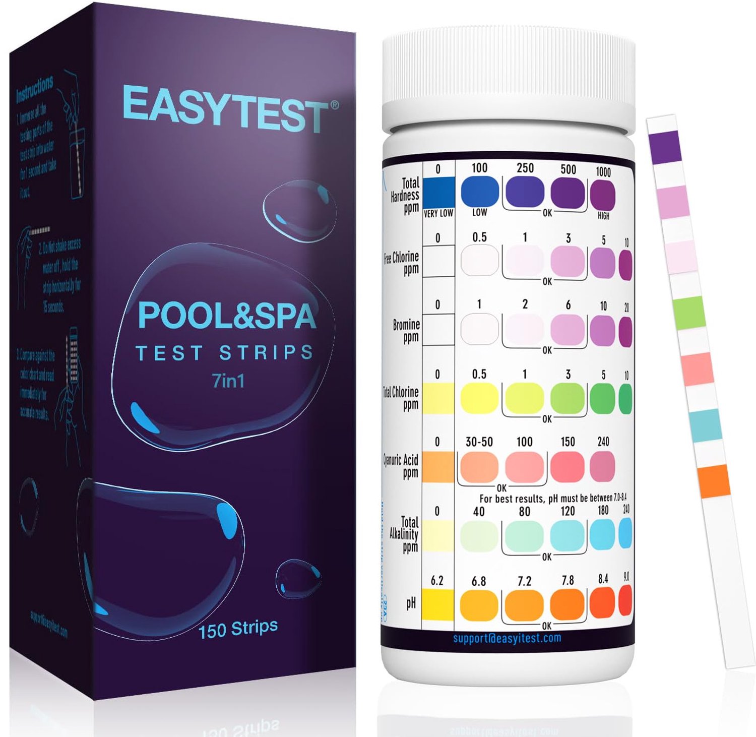 150 Stuks 7-in-1 Pool Test Strips voor Waterkwaliteit