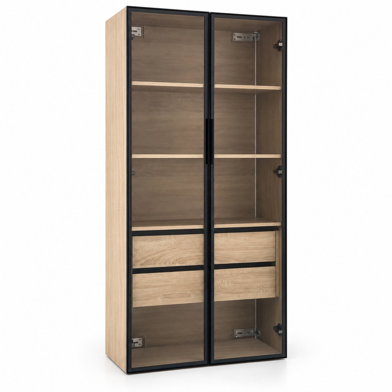 LONG DRAGON - Halfhoge badkamerkast - Lichtstrip - 2 grote laden en 2 deuren met glas - 73 cm breed