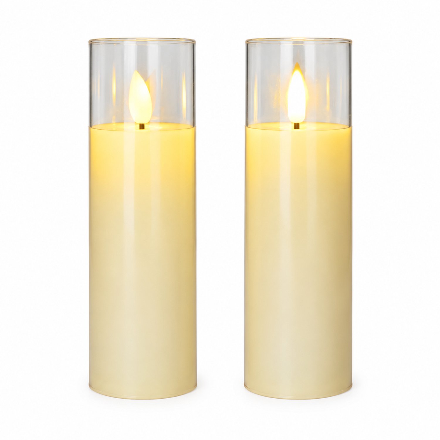 SWGOTA led kaarsen - 5 x 15 cm, bewegende vlam, glazen omhulsel met vlakke rand, decoratie voor nachtkastje en feestdagen, 12 per displaydoos Ivoorwit