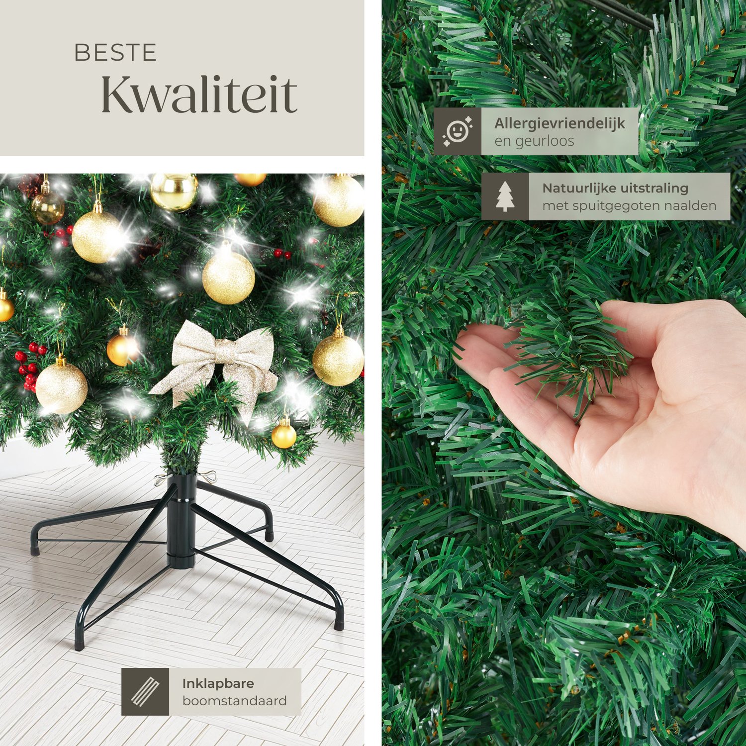 tectake® Kunstkerstboom - Levensecht met flexibele takken - Volumineus - Stabiel en eenvoudig te monteren - Kunstkerstboom als kerstversiering - groen – 736 takken - 180cm – foto 7