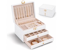 Sieradendoos wit met slot – sieraden organizer met lades – sieraden box dames – opbergdoos sieraden – luxe juwelendoos - GALEARA DESIGN®