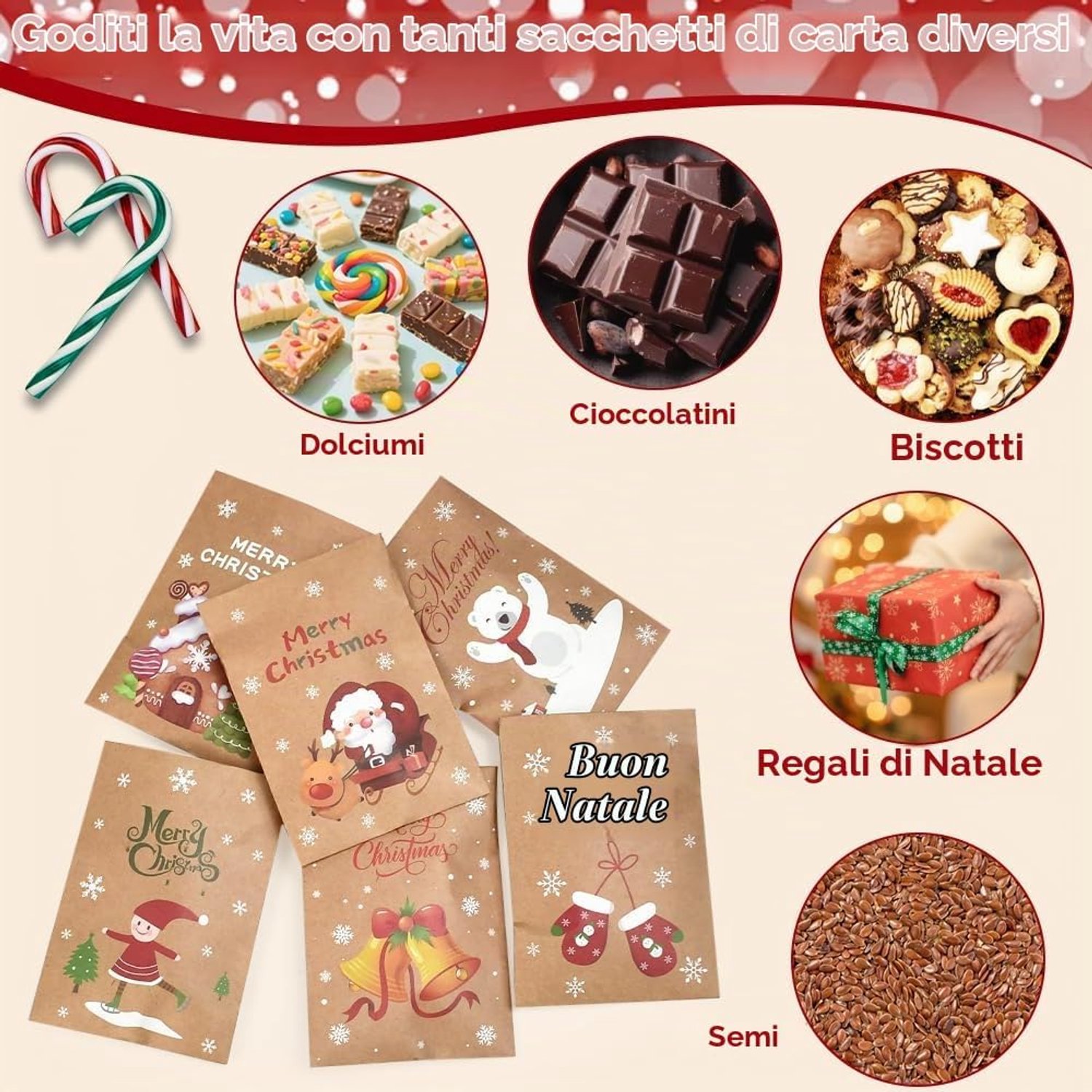 Kerstcadeauzakjes - 48 Stuks - Papieren zakjes - Kerstzakjes - Papieren Tassen - DIY Adventskalender - Kleine cadeautasjes - Mini Kerstgiftzakjes met Stickers - Snoepzakjes voor koekjes, bonbons, chocolade en andere feestartikelen - 11 x 7,7 cm – foto 5