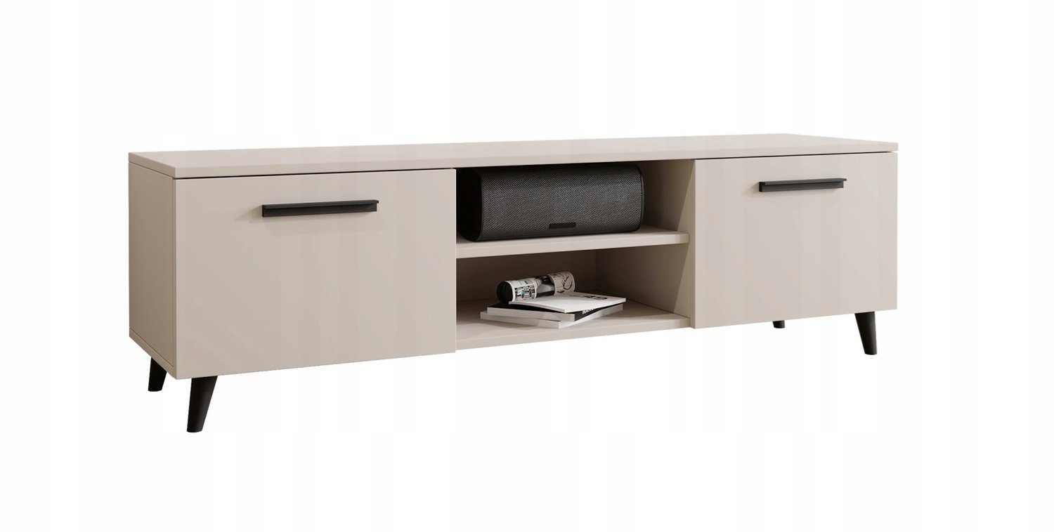 Per La Vita Bergen - Tv-meubel - 150 cm - Kasjmier - Zwarte beukenhouten details Kasjmier;Zwart;Wit