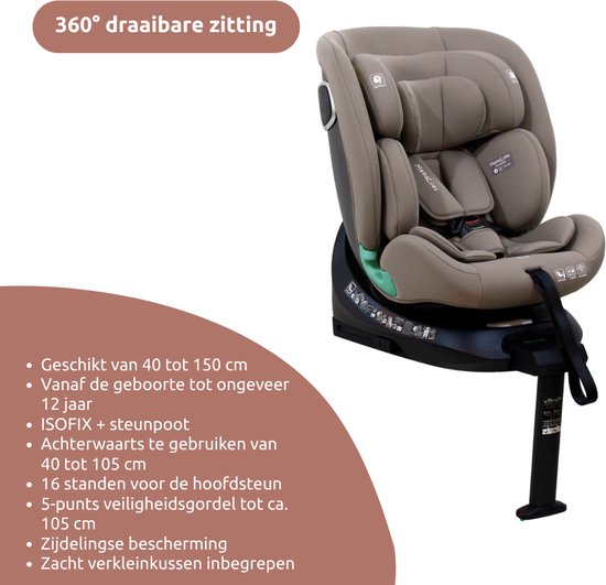 MamaLoes Demian Zwart 40-150 cm 360° i-Size Autostoel — afbeelding 5