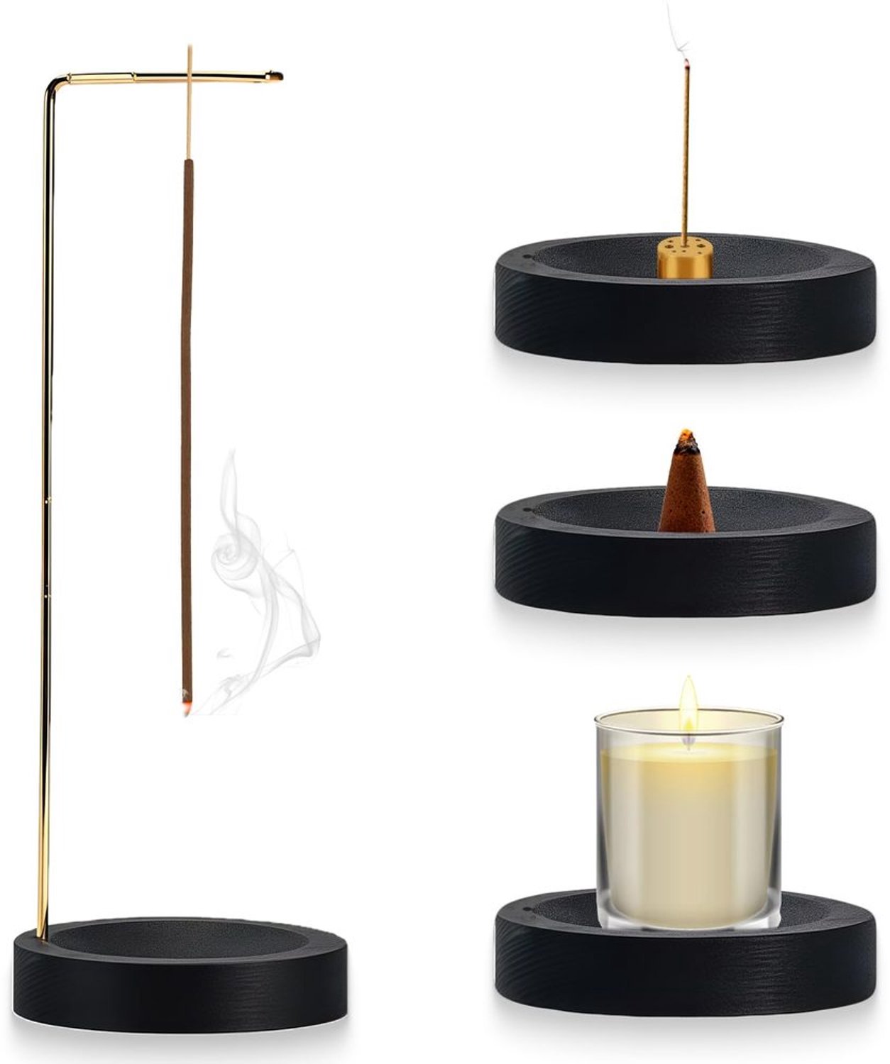 2-in-1 Houten Wierookhouder met Kegel en Staafjes