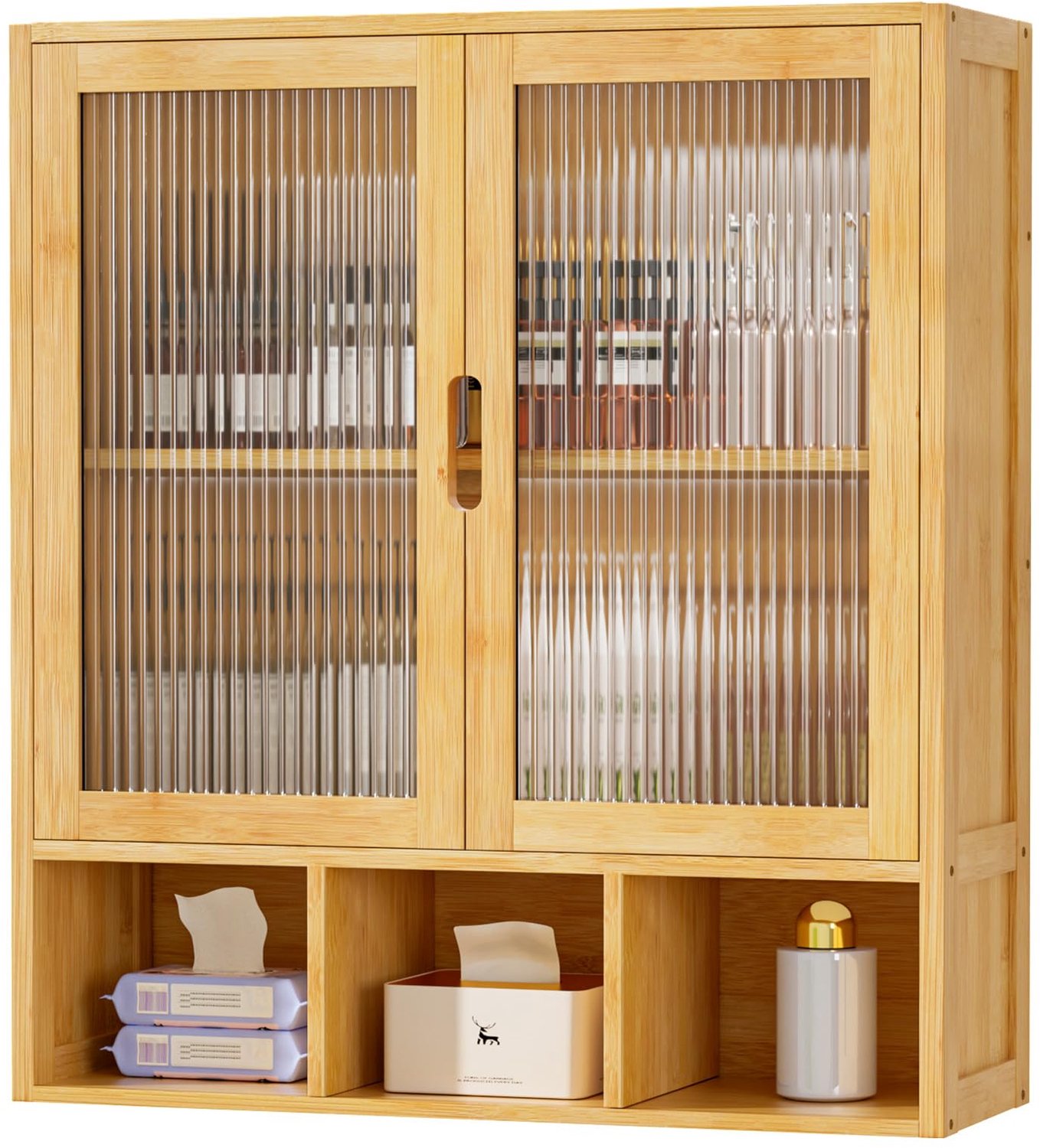 Bamboe Badkamer Wandkast met 2 Transparante Magnetische Deuren