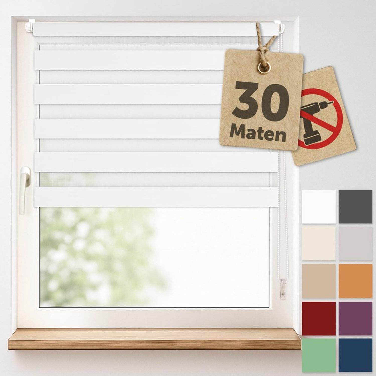 Dubbele Rolgordijn Klemmfix 80 x 130 cm - Wit, Zonder Boren
