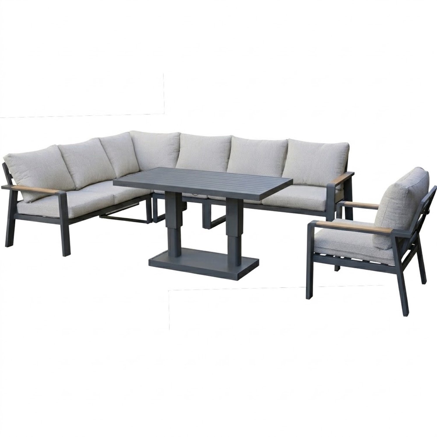 AVH-Collectie Lola dining hoek loungeset 6 delig verstelbare tafel antraciet
