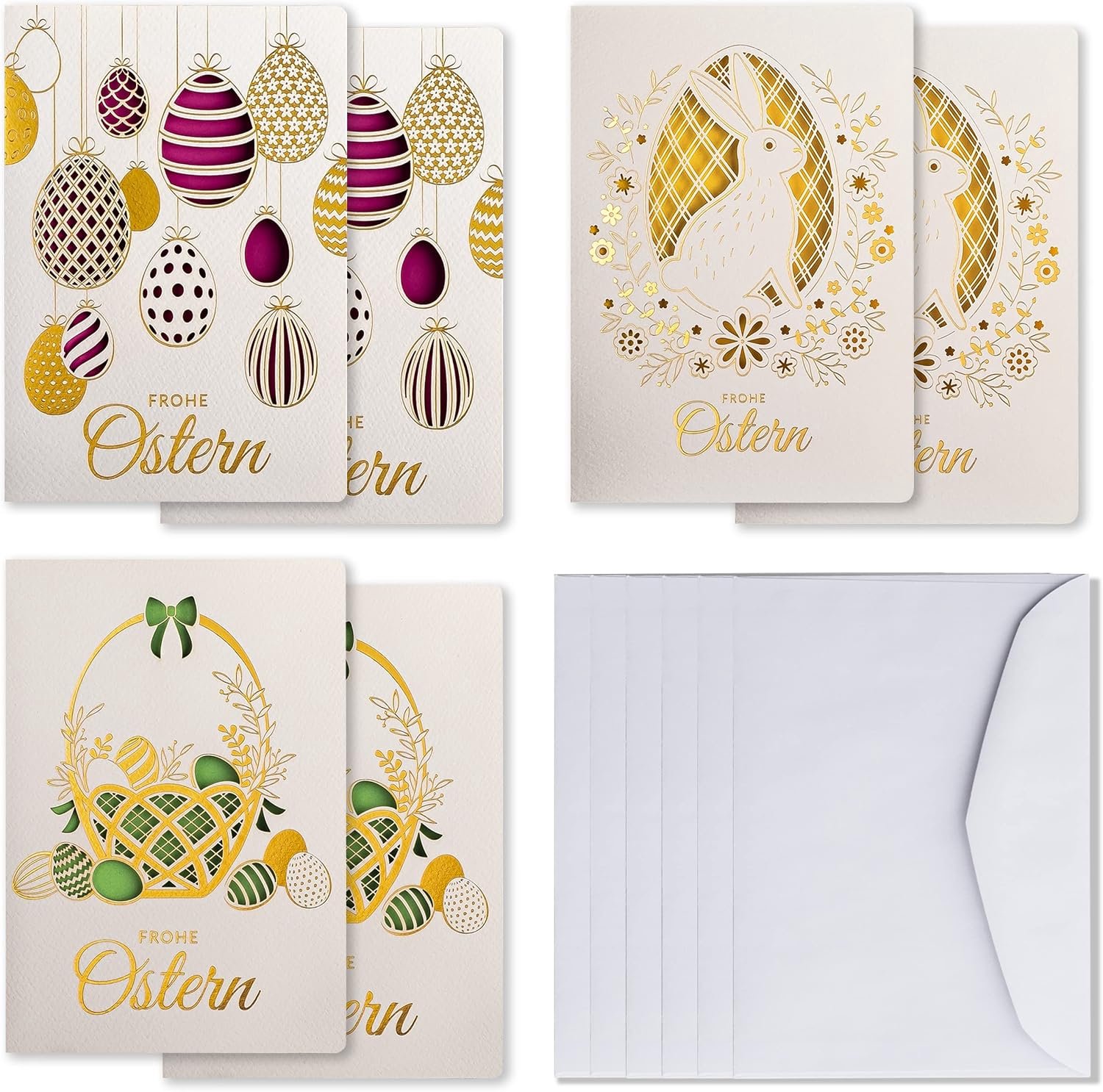 Paaskaarten set van 6 - 120 x 170 mm - gerecycled papier met glitterfolies - perfect voor Pasen - ServiceTopper