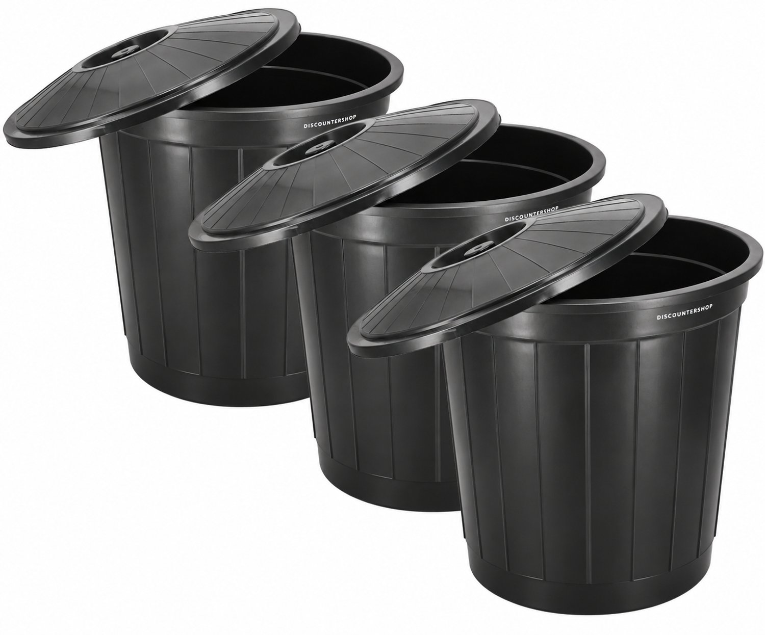 Prullenbak 3 Stuks – 70 Liter per Stuk – Vuilnisbak met Deksel – Kunststof Afvalbak en Afvalemmer – Afvalton met Handgrepen – Garage, Keuken en Buiten – Zwart