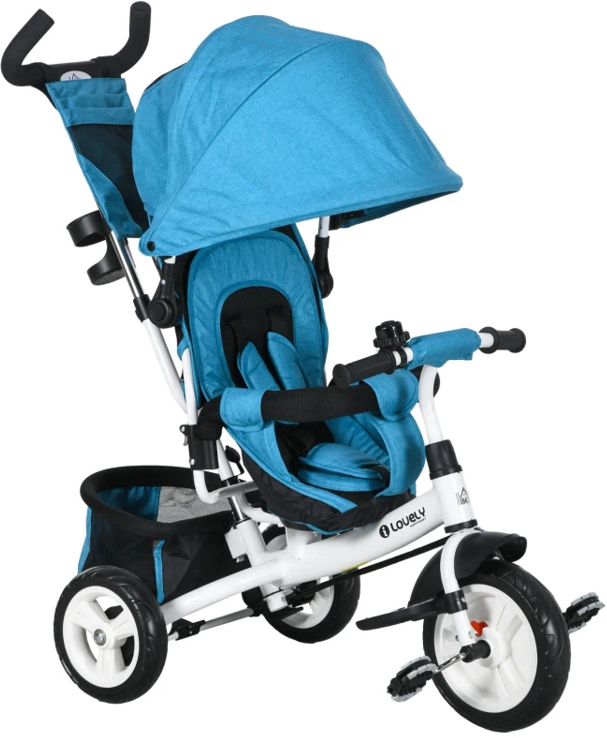 Kinderdriewieler - Achtermand - Bekerhouder - Zonnekap - Metaal - Blauw