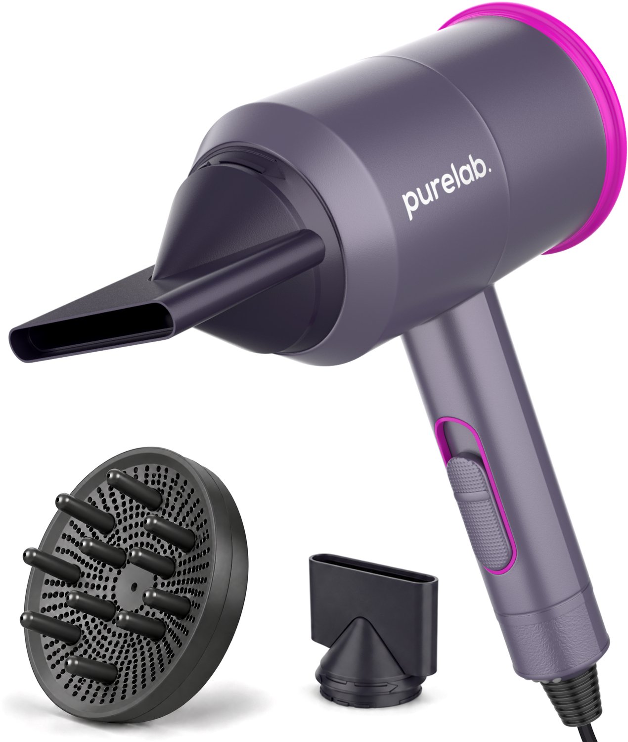 Purelab Föhn met Diffuser 2000W - Ionische Haardroger met Coolshot Technologie - Hair Dryer met 3 Standen - Krullen - Haarföhn Zwart