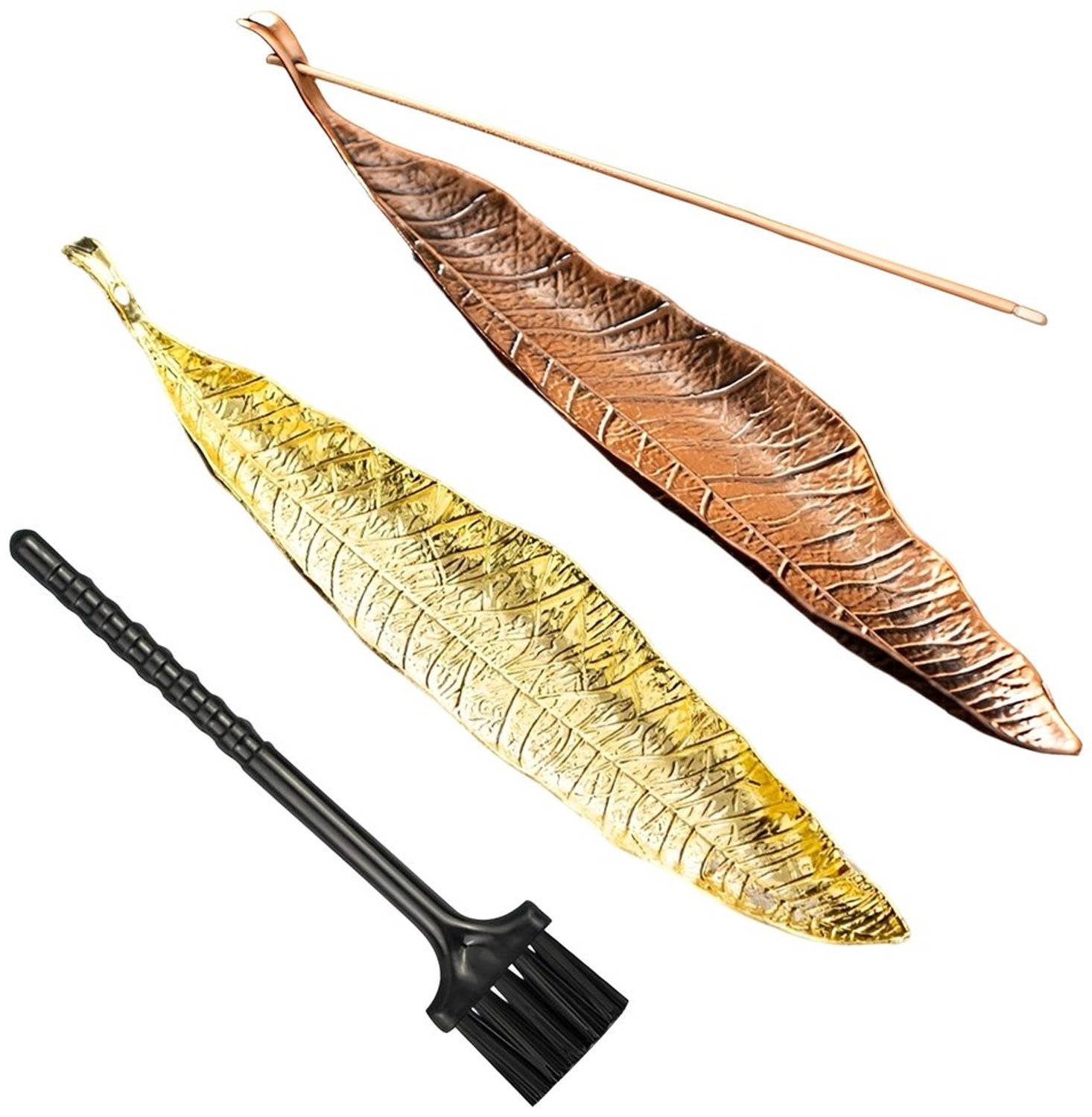 Incense Holder Bladvorm - Antiek Brons en Goud - 2 Stuks