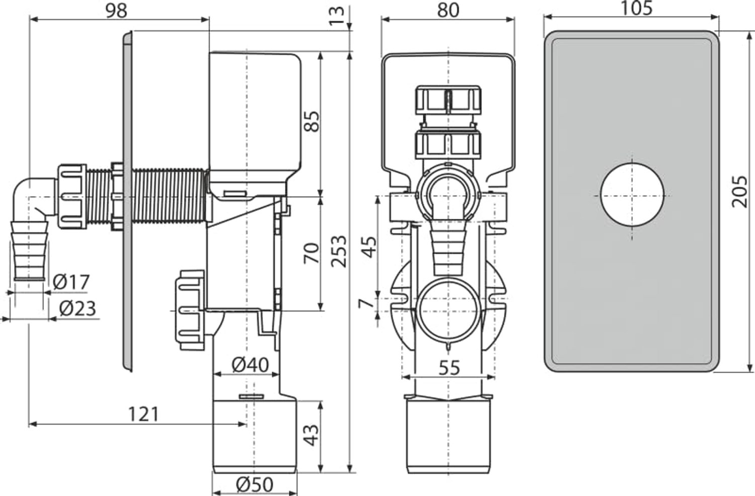 Inbouwsifon met ontluchtingsventiel - Chroom
