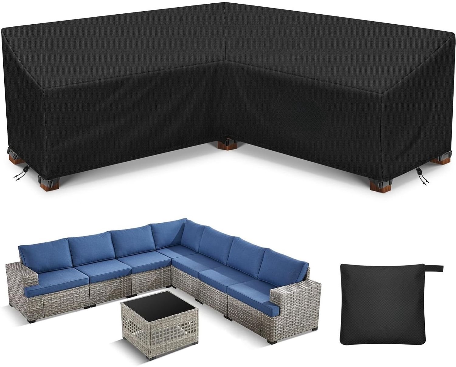 Vantivo® Beschermhoes Tuinmeubelen - Tuinsethoes - Waterdicht - Zwart