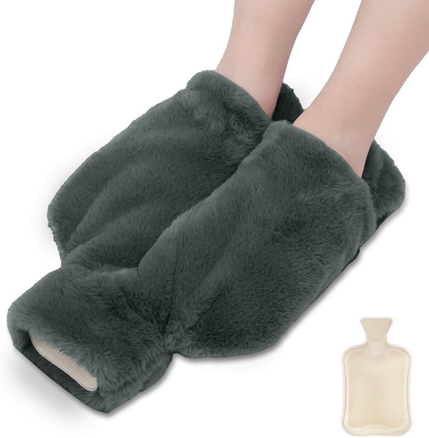 Kruik met Nordic Fur hoes - Warmwaterkruik Handwarmer - Voetenwarmer - 2L Inhoud - Verwarmende Zachte Warmwaterkruik – Warmtekruik - Cadeau voor haar, vrouw, vriendin - Warmwaterkruik voor Pijnverlichting en Ontspanning - grijs