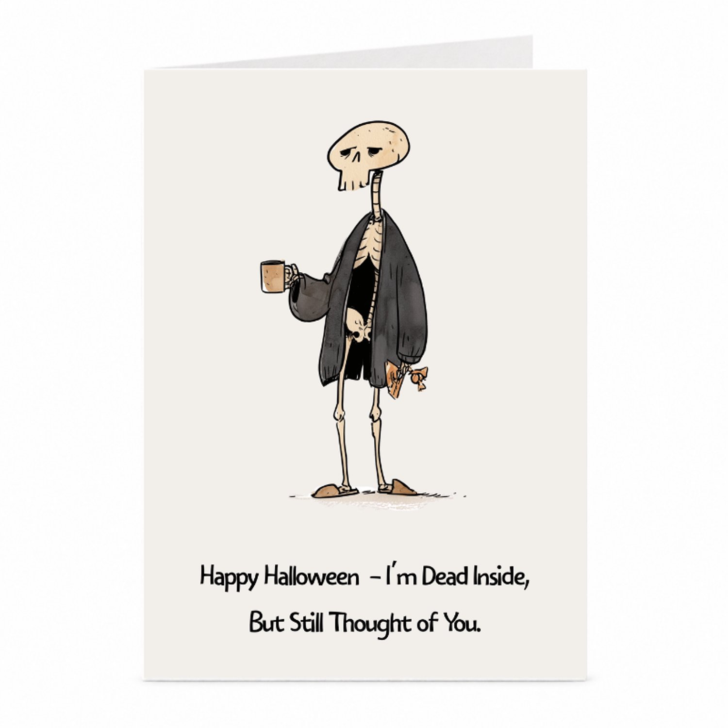 JustTheCardGuy Grappige Halloweenkaart - Skelet met koffie - A6
