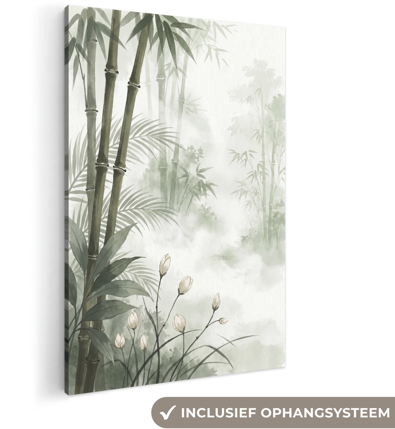 Canvas schilderij 120x180 cm - Exclusieve wanddecoratie Bloemen - Knop - Tuin - Illustratie - Wit - Muurdecoratie woonkamer - Slaapkamer decoratie - Kamer accessoires - Schilderijen op canvas groot XXL