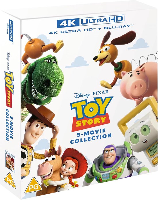 Boxset van Toy Story 5-filmcollectie met de speelgoedpersonages op de voorkant en 4K Ultra HD-logo.