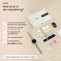 Inhoud van de verpakking: horloge met RVS band, vier siliconen bandjes, oplader, screenprotectors en handleiding.