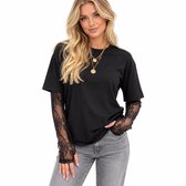 Dames Shirt Mode - Zwart - Kanten Mouwen - Doorschijnend - Zomer - Tshirt
