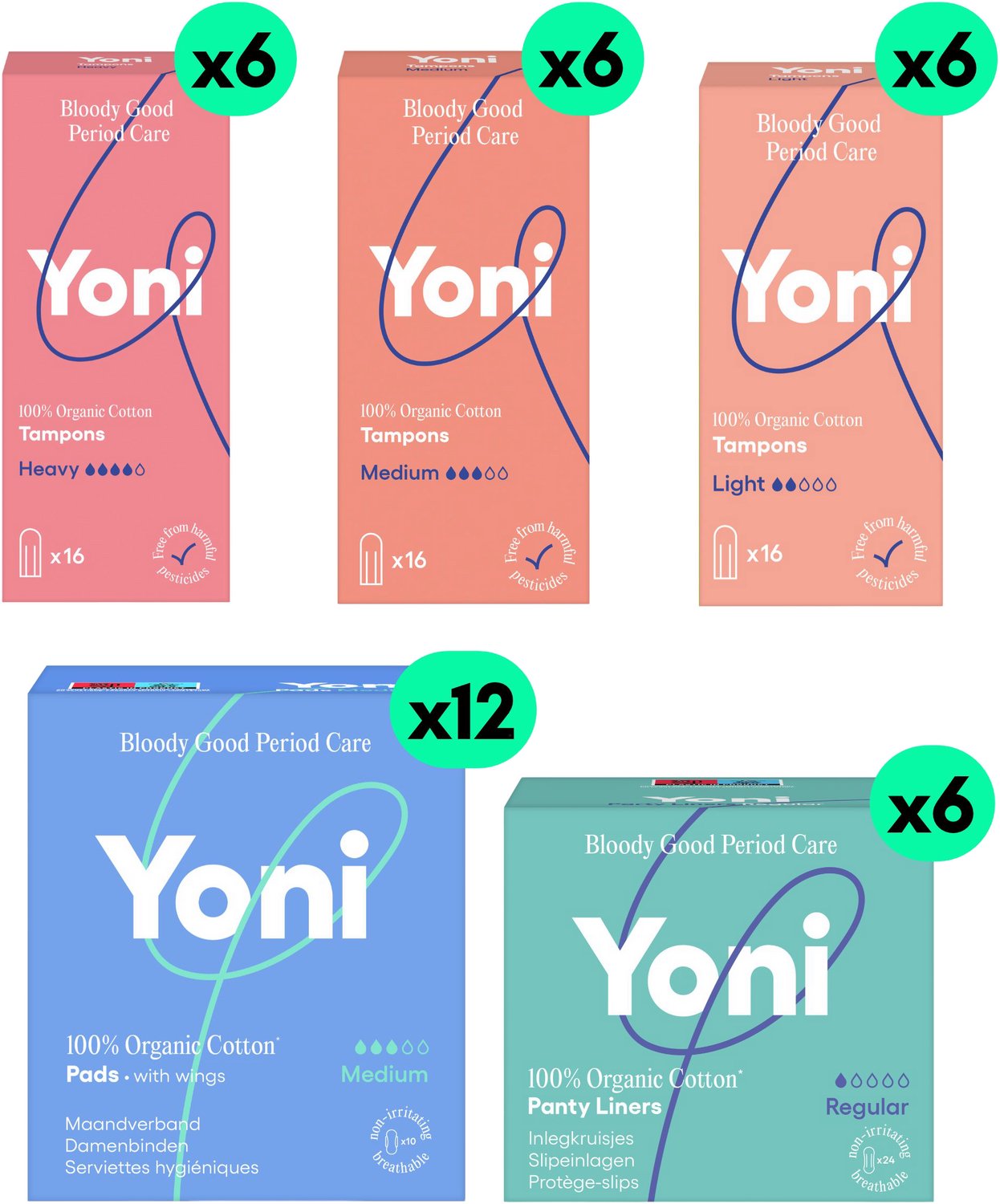 Bol.com Yoni Toilet Set - 288x Tampons - 120x Medium Maandverband - 144x Regular Inlegkruisjes - Biologisch Katoen aanbieding