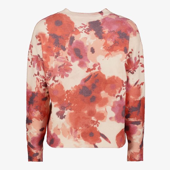 Achterkant van een TwoDay damestrui met roze en beige bloemenprint en ronde hals.