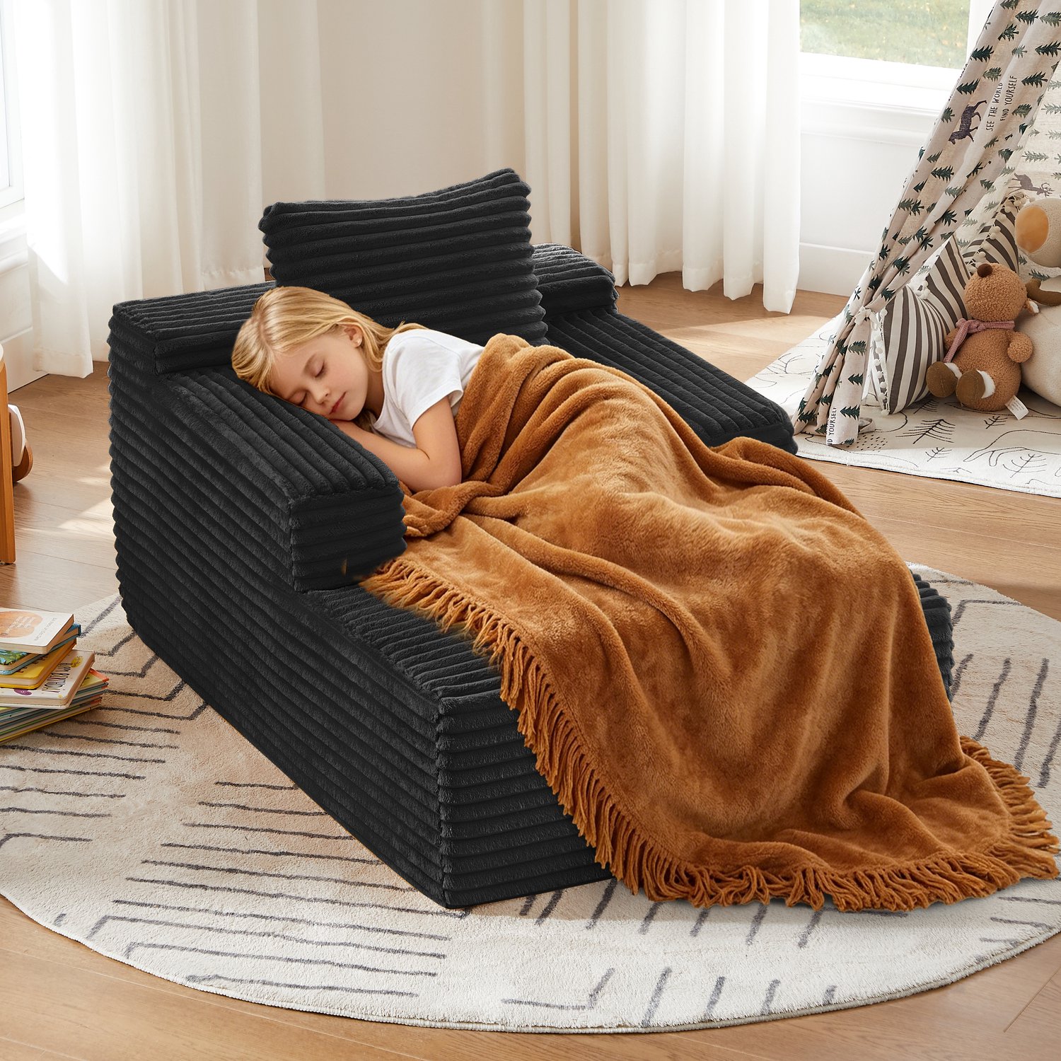 Moderne frameloze ribfluwelen chaiselongue sofa - slaapbank - relaxstoel - ligstoel - montagevrij - voor woonkamer, kantoor en appartement