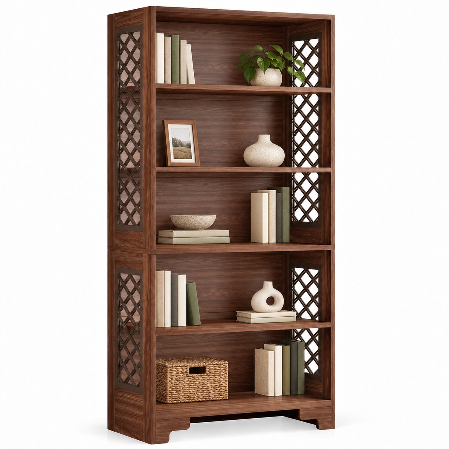 DMG Supply Boekenkast met Achterwand - Open Kast - Boekenrek met 5 Lagen - Donkerbruin - 80 x 30 x 180 cm