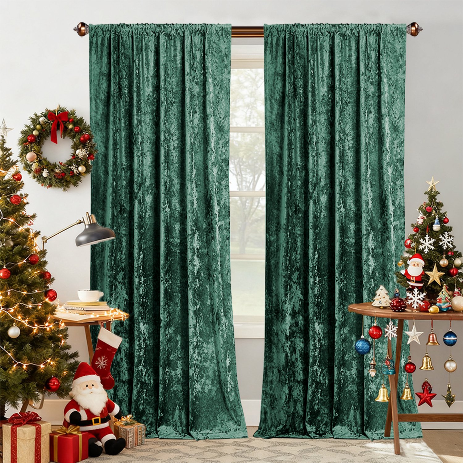 Lapamax Gordijn van 100% Polyester Velours met Roedtunnel van 7 cm - Deels Verduisterend Overgordijn met 50–70% Lichtblokkering - Raamdecoratie voor Woonkamer, Slaapkamer en Feestdecoratie - Groen - 140 x 175 cm - 1 Stuk
