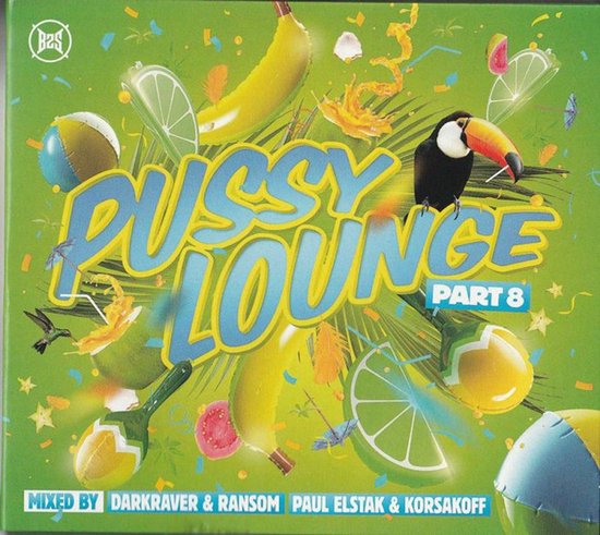 Groene hoes Pussy Lounge Part 8 met toekan, bananen, limoenen, maracas en confetti.