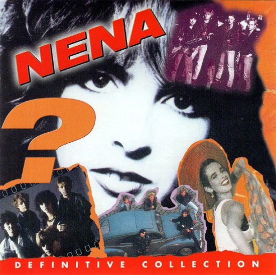 Nena albumhoes met portret, bandfoto's en tekst 'Definitive Collection'.