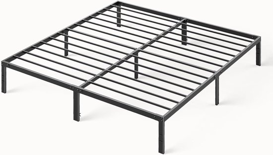 Metalen Tweepersoonsbed King Size – Bedframe 203 x 190,5 x 35,6 cm – Zwart – Stevige Stalen Lattenbodem – Opbergruimte Onder het Bed – Zonder Boxspring – Eenvoudige Montage