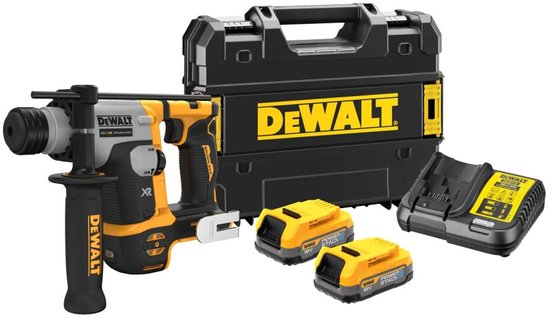 DeWALT DCH172E2T 18V accuboorhamer met twee POWERSTACK-accu's, oplader en zwarte TSTAK-koffer.