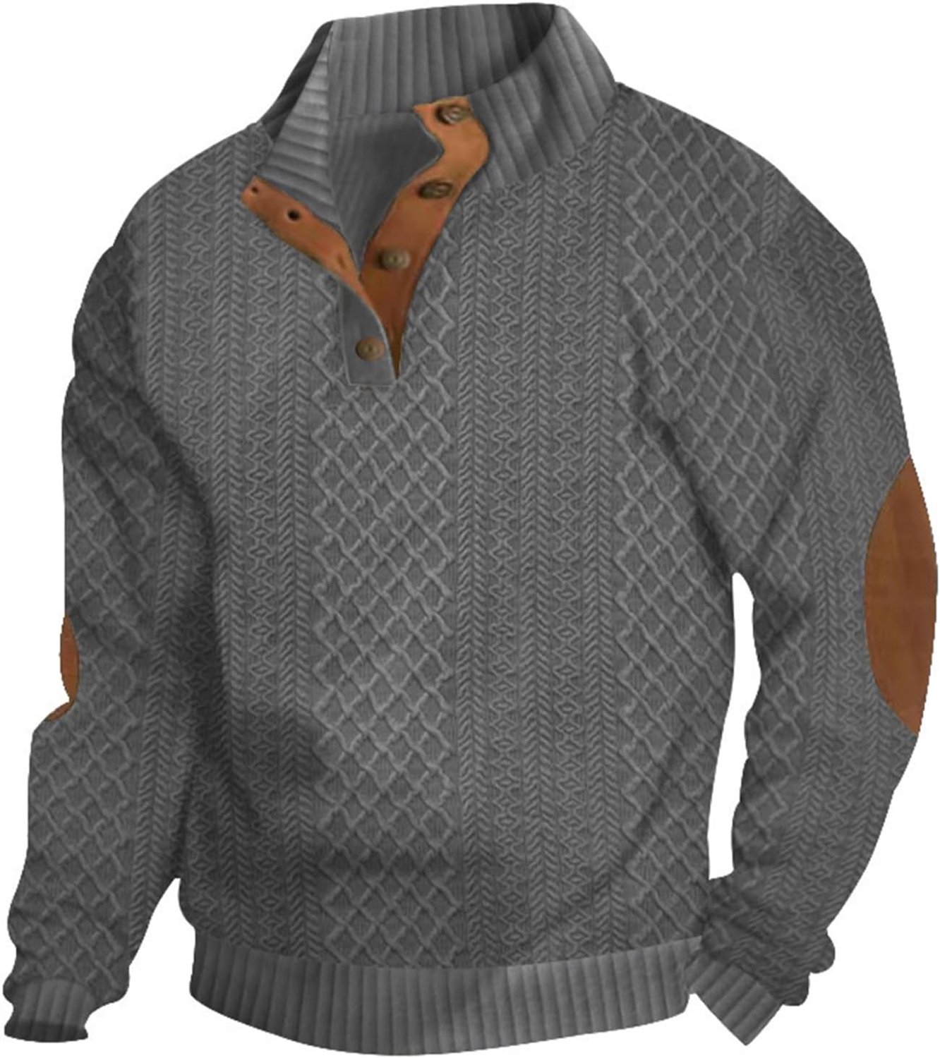 Sweatshirt met mock kraag en lederen elleboogstukken