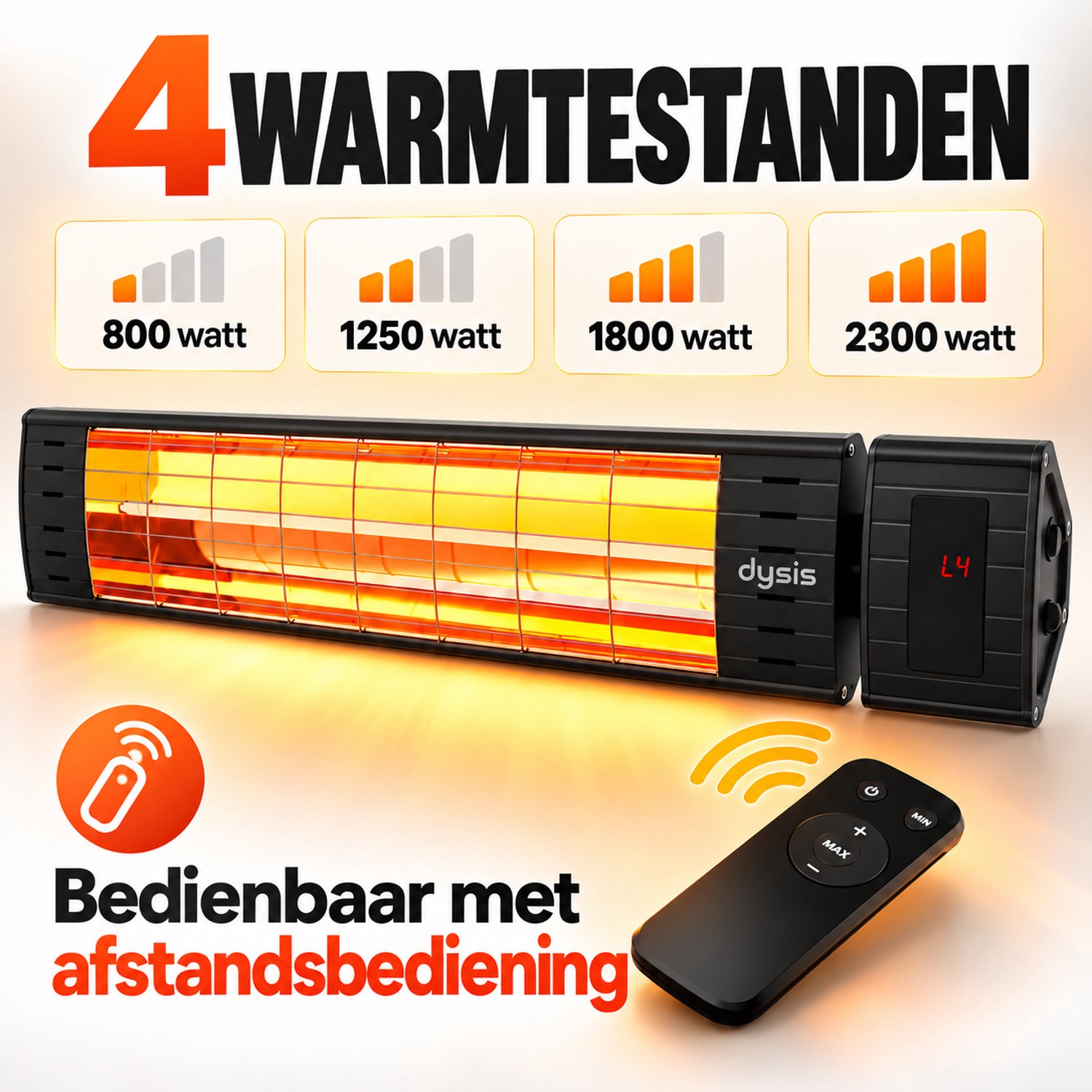 Dysis Infrarood Terrasverwarmer, Infraroodstraler met Afstandsbediening - 2300W - 4 Warmtestanden - IP65 Stof- en Regendicht voor Binnen en Buiten, Elektrische Kachel voor Terras - Zwart – foto 6