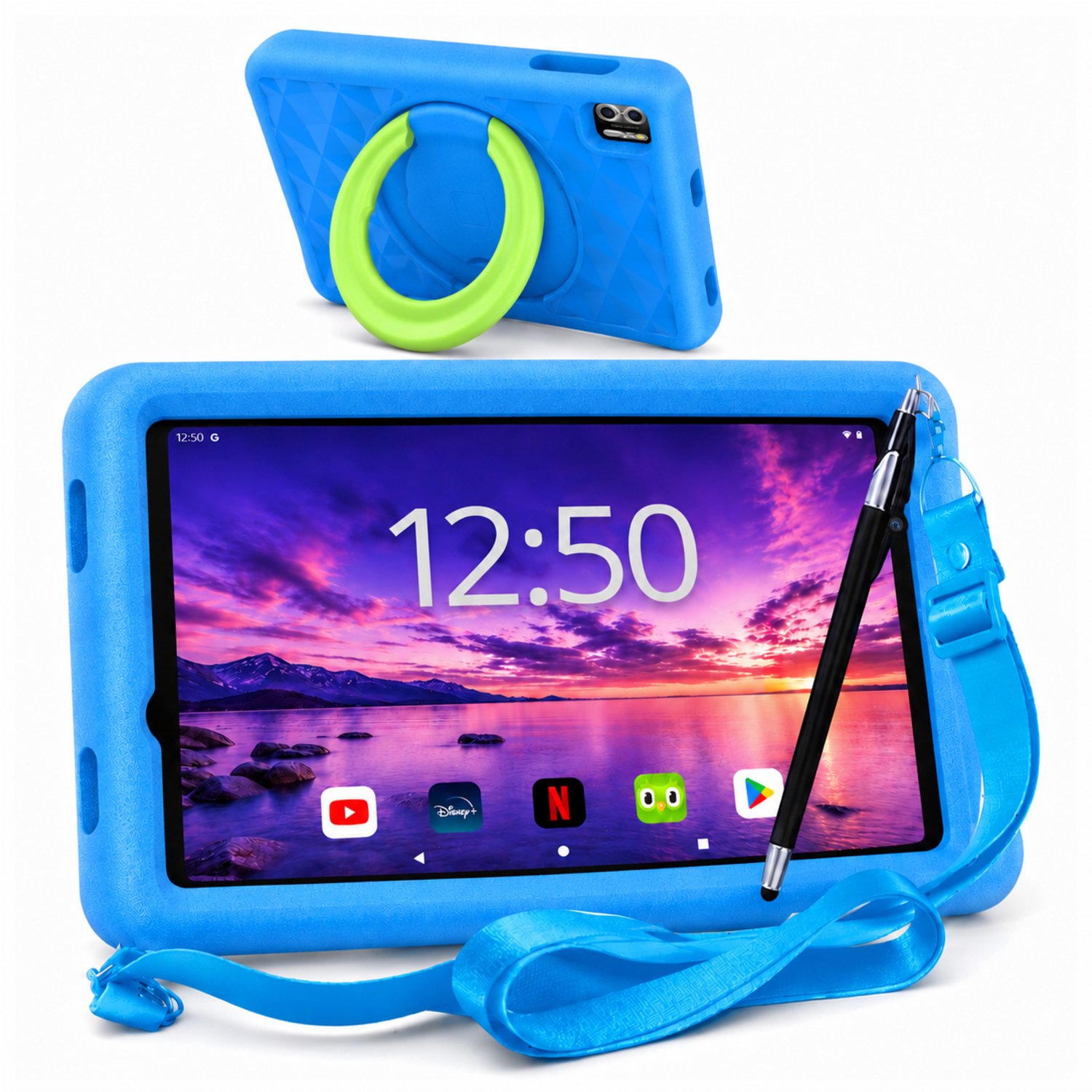 AngelTech Kindertablet PRO MAX - Android 16 - 4+4GB RAM - 64GB - Snelle 8 Inch Kindertablet - Vanaf 3 Jaar - Perfect Voor School - Ouderlijk Toezicht - Ook Voor Volwassenen - 360° Fidgy Beschermhoes - Blauw