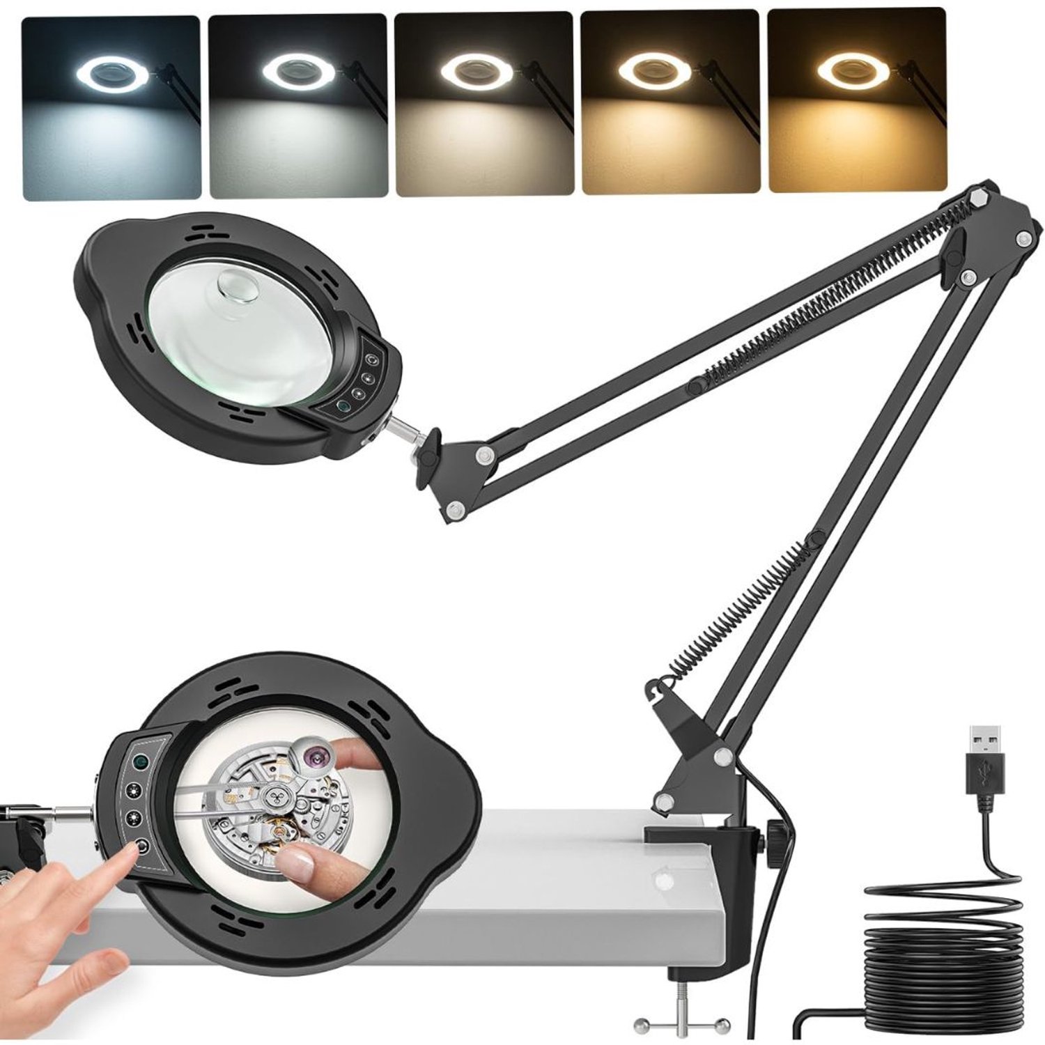 Vergrootglas met Verlichting - Loeplamp - Vergrootspiegel Led - Zwart