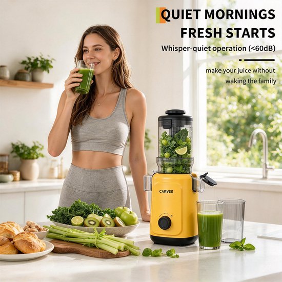 Slowjuicer Koudpers - XXL Vulopening - Rendement tot 98% - BPA Vrij - Stil & Eenvoudig te Reinigen - Geel van Danky — afbeelding 4
