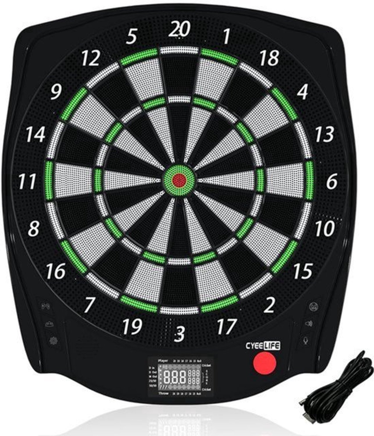 Electronic Dartboard & 12 zachte darts, 8 spelers, 34 games, 255 variaties, batterij/adapter/3 talen, voor professionele dartspellen