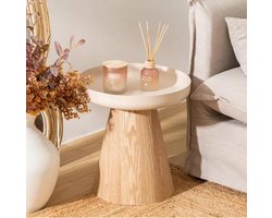Atmosphera bijzettafel Hercyna - naturel/beige - rond - H42 x D40 cm - hout/metaal - koffietafel - opstaande rand