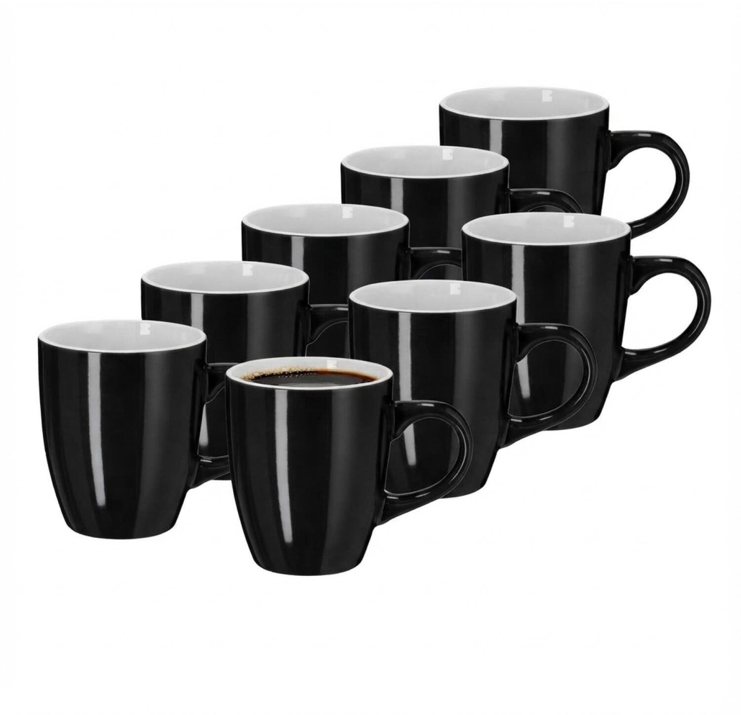 Bellatio Design Koffiekopjes Arabic Glaze - 8x stuks - Keramiek - zwart - 350 ml - 8 x 10 cm - mokken - bekers