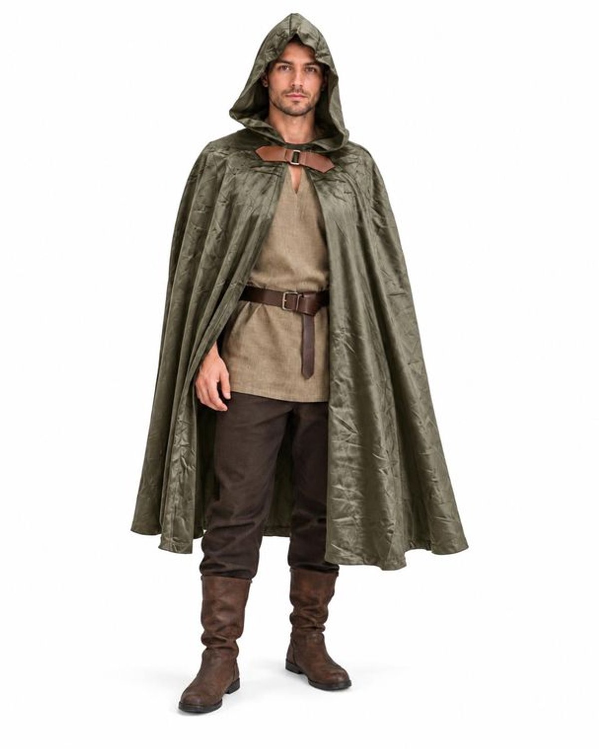 Groene Cape met Capuchon voor Volwassenen – Middeleeuwse Mantel – Halloween & Carnaval