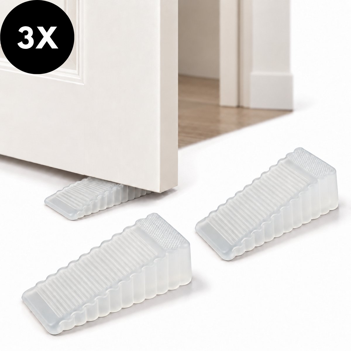 Ultiluxe® Deurstoppers - 3 stuks - Universele siliconen deurstop - Deurbuffer - Deurbescherming - Universele stoppers - Veiligheidsstoppers - Botsingsstoppers - Voor binnen en buiten - 9.5 x 4 x 3 cm - Wit/transparant