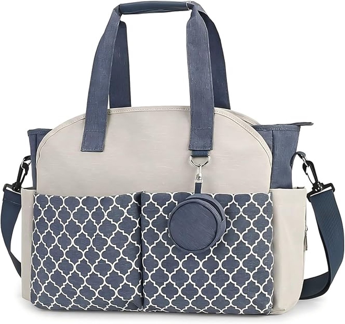 Luiertas - Grote multifunctionele luiertas voor baby's - Reisluiertas voor dames - Donkerblauw + Beige - 40*15*29cm