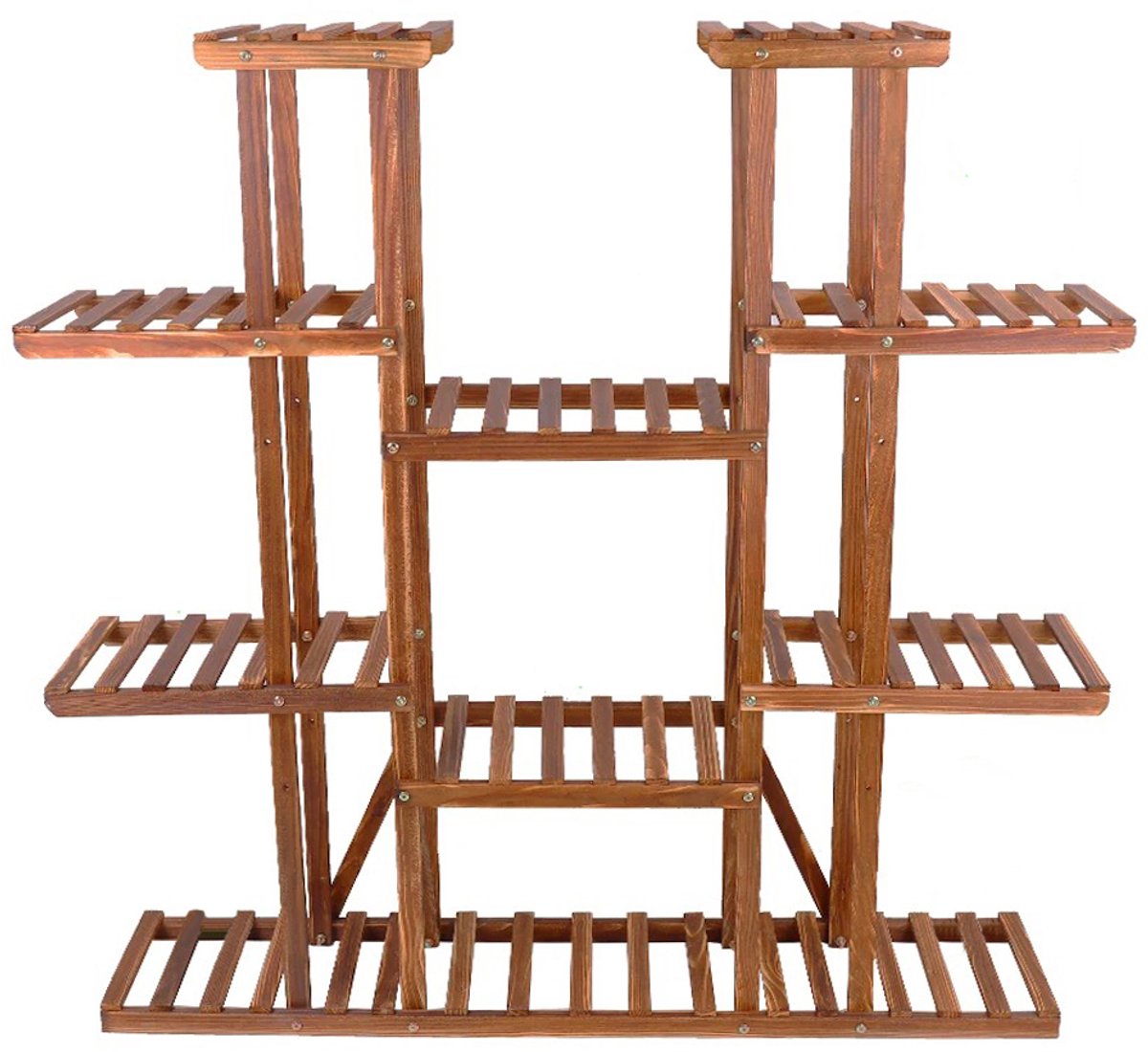 MokoHub Houten Plantenstandaard 11-laags - Verkoold Hout - Plantenrek - Hoog - 115x25.5x116 cm - Naturel