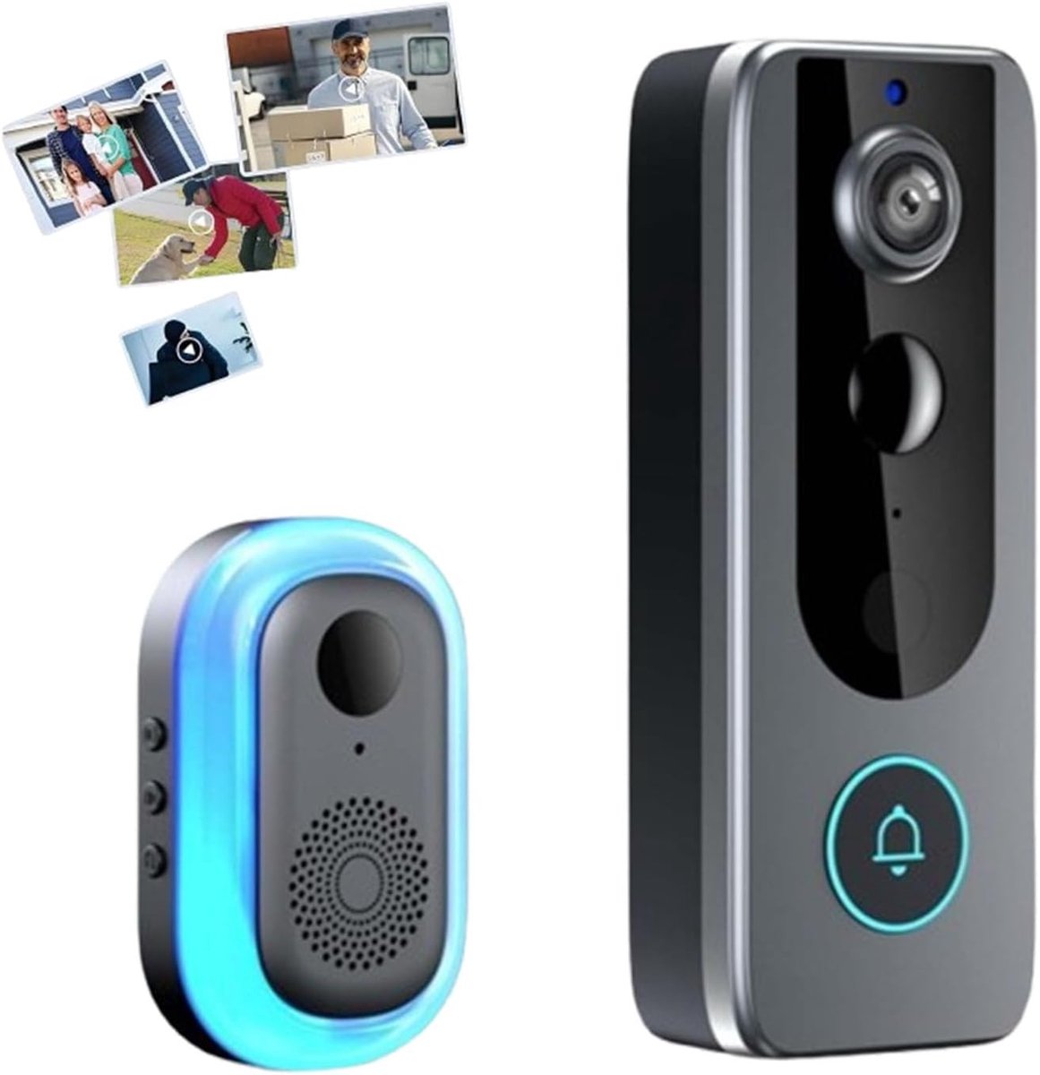 Slimme wifi-deurbel en beveiligingscamera in één, met livebeeld, tweewegsaudio, bewegingsmeldingen, automatische snapshots en lokale opnames, eenvoudig te installeren
