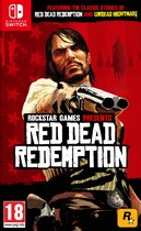 Albumhoes van Red Dead Redemption voor Nintendo Switch met een man die een pistool vasthoudt. Rode achtergrond met sterren.