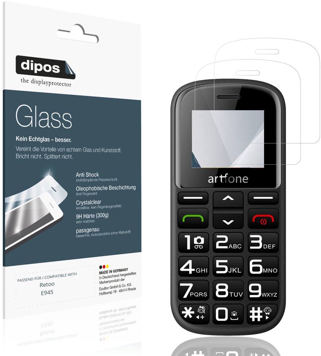 dipos – 2x Pantserfolie geschikt voor Retoo E945 | 9H Screenprotector