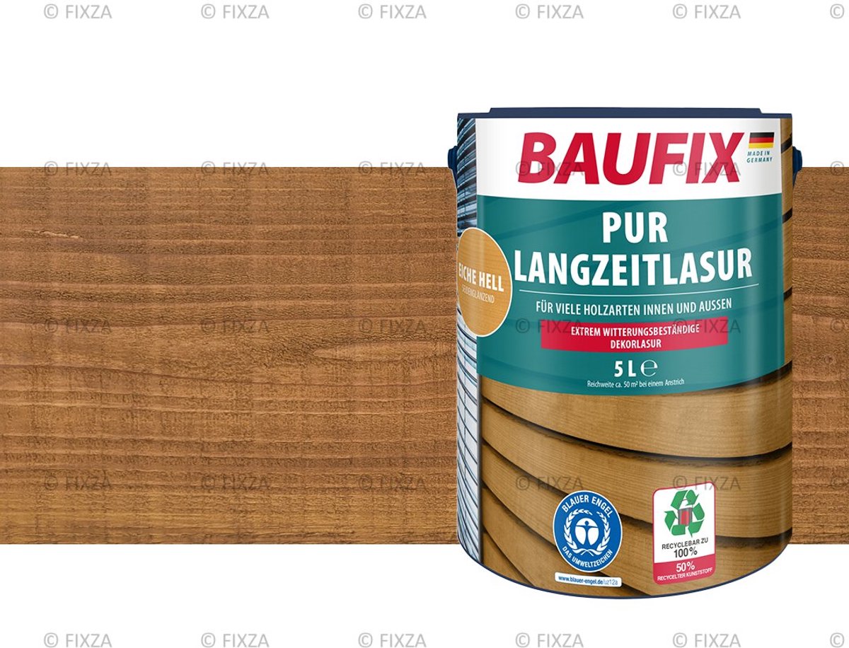 BAUFIX PUR Houtbeits – Licht Eiken – Zijdeglans – 5 Liter – Voor Schutting, Tuinhuis & Blokhut – Extra UV- & Weerbestendig